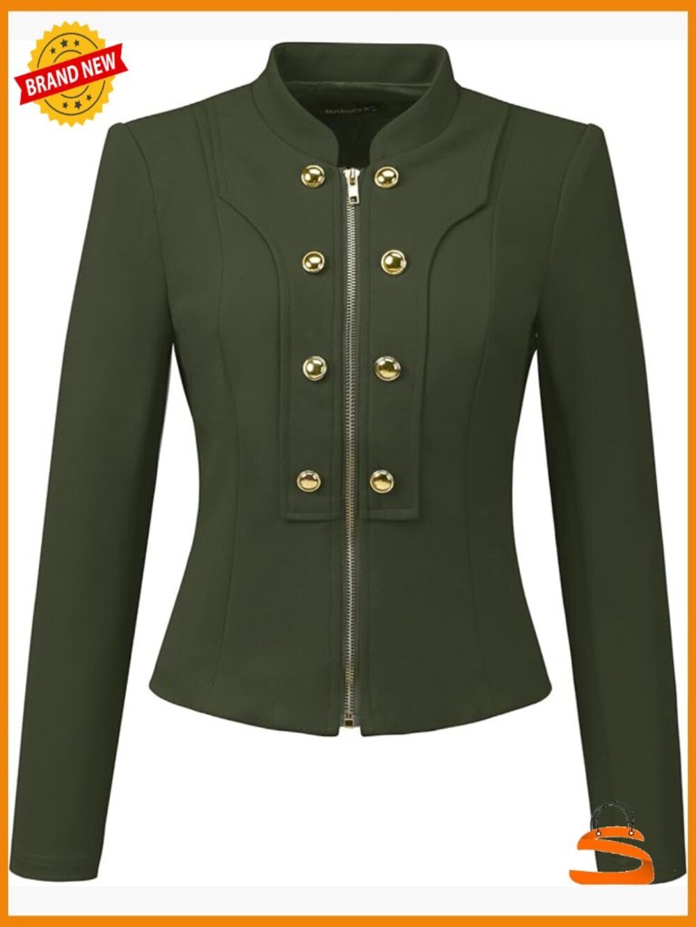 Vintage Steampunk Zip Up Crop Blazer Jacket Button Decor Casual